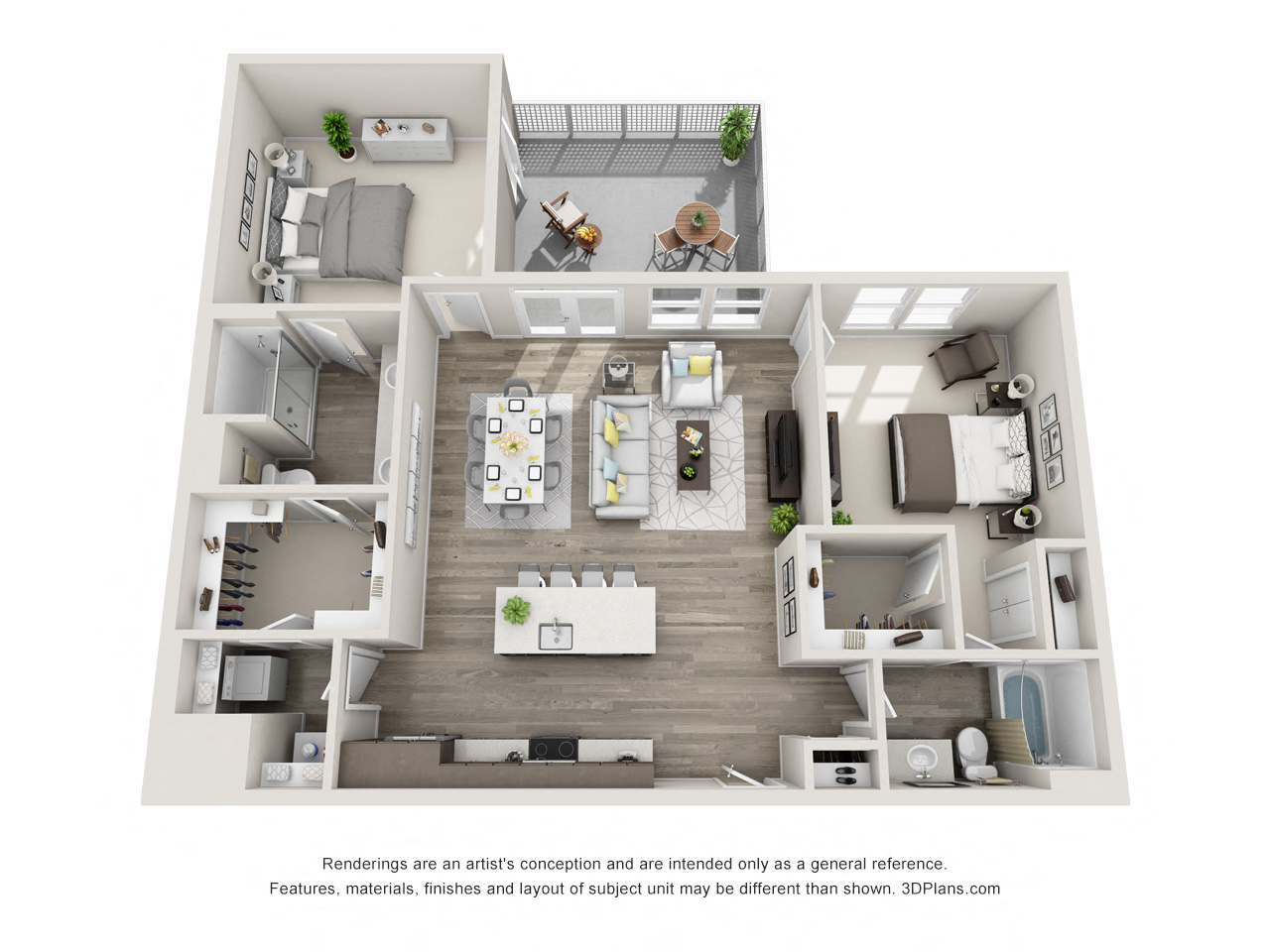 Floor plan for 2 beds, 2 baths, 1315 sqft